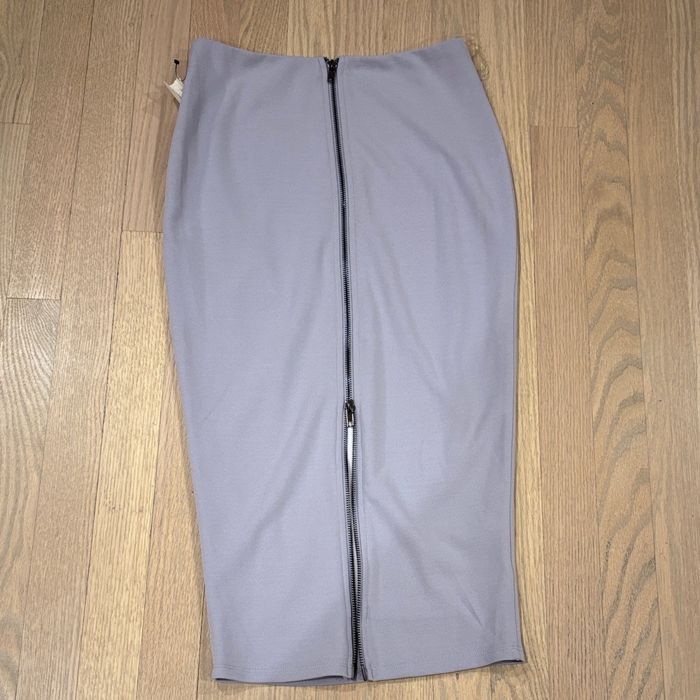 NUDE Light Lilac Gray Pencil Midi Skirt Mid-Calf Length Full Zipper Back Medium